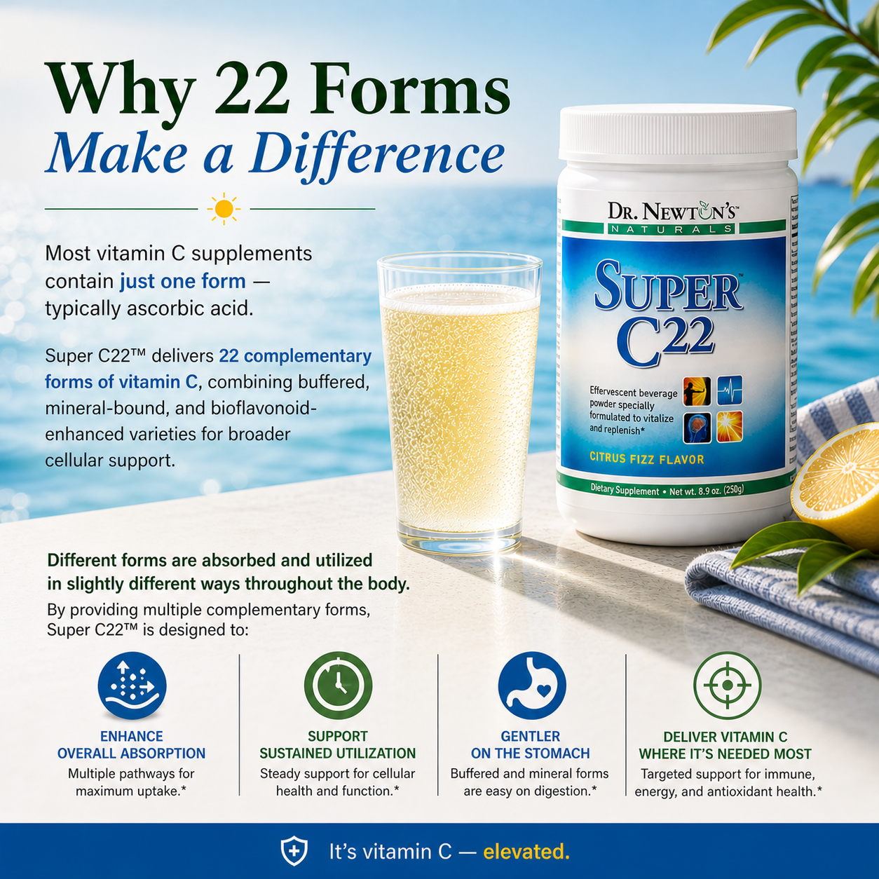 Infographic showing all 22 forms of vitamin C in Super C22