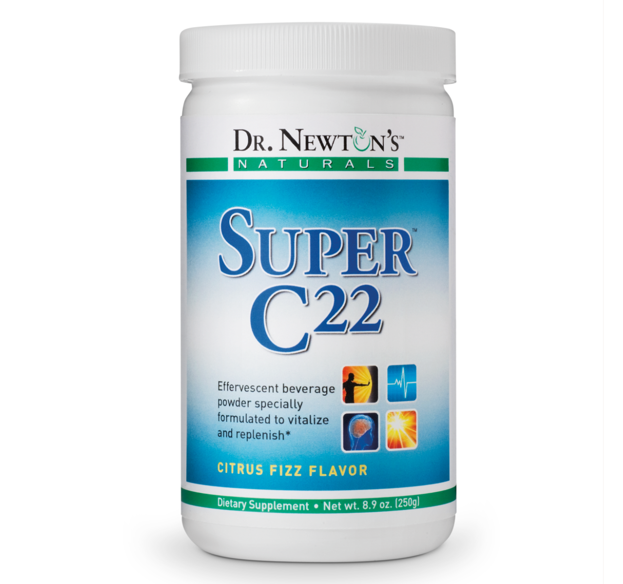 Super C22 Vitamin C Powder by Dr. Newton's Naturals — 250g container, citrus fizz flavor
