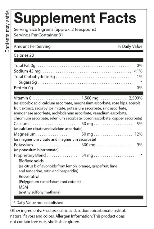 Super C22 supplement facts panel and full ingredients label